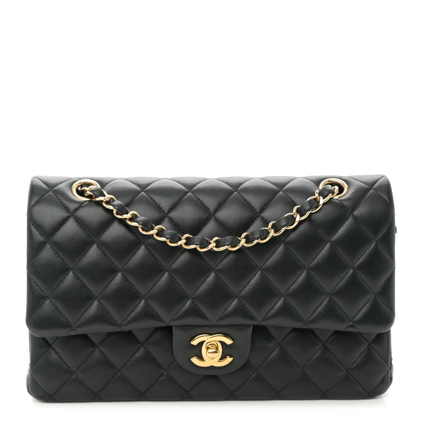 Lambskin Quilted Medium Double Flap Black
