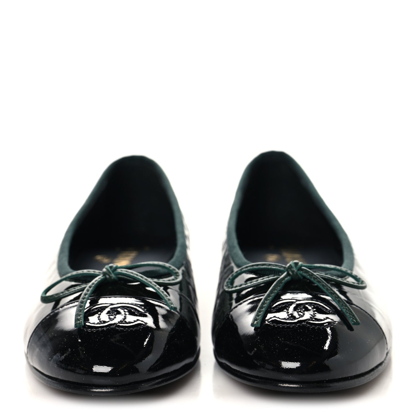 Patent Crocodile Embossed Ballerina Flats 37.5 Dark Green Black