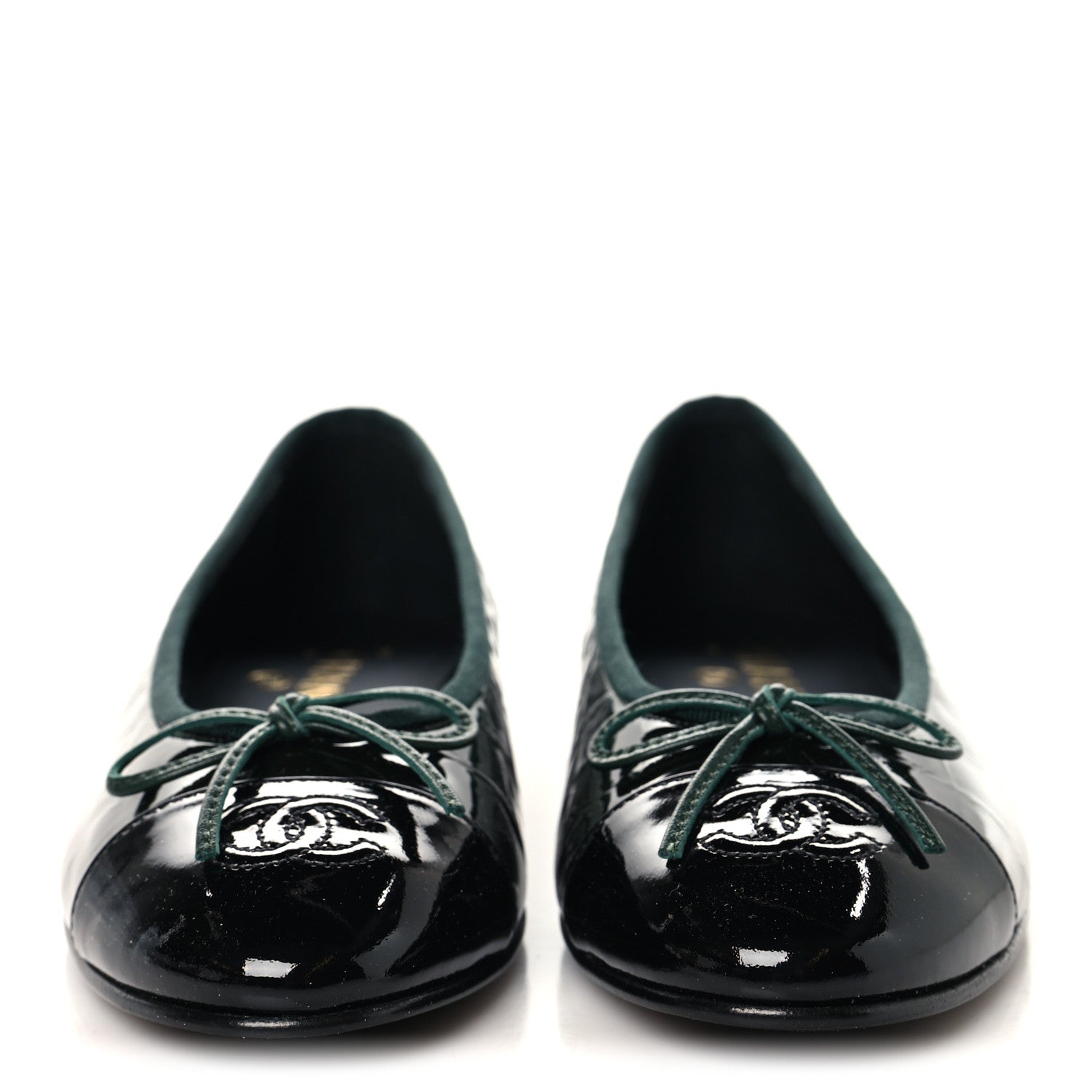 Chanel Patent Crocodile Embossed Ballerina Flats 37.5 Dark Green Black 3 of 10