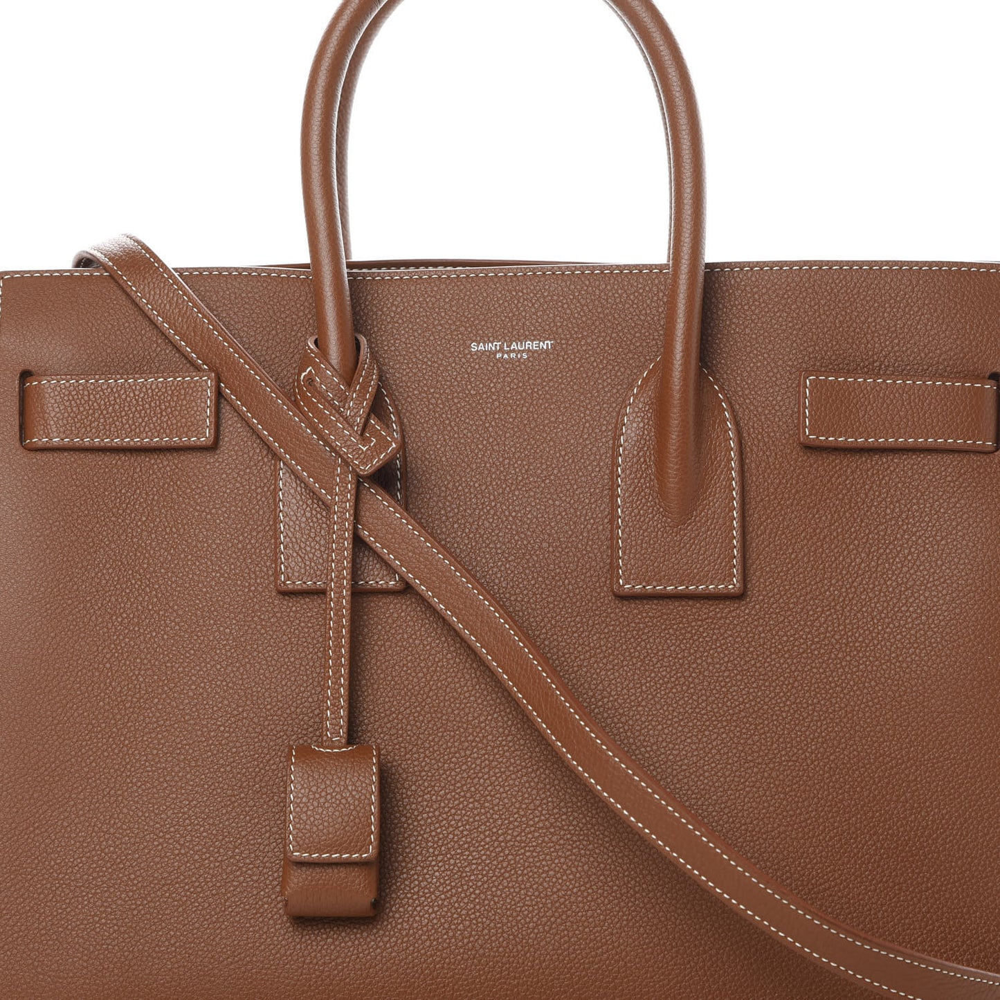 Grained Calfskin Topstitch Small Sac De Jour Cognac