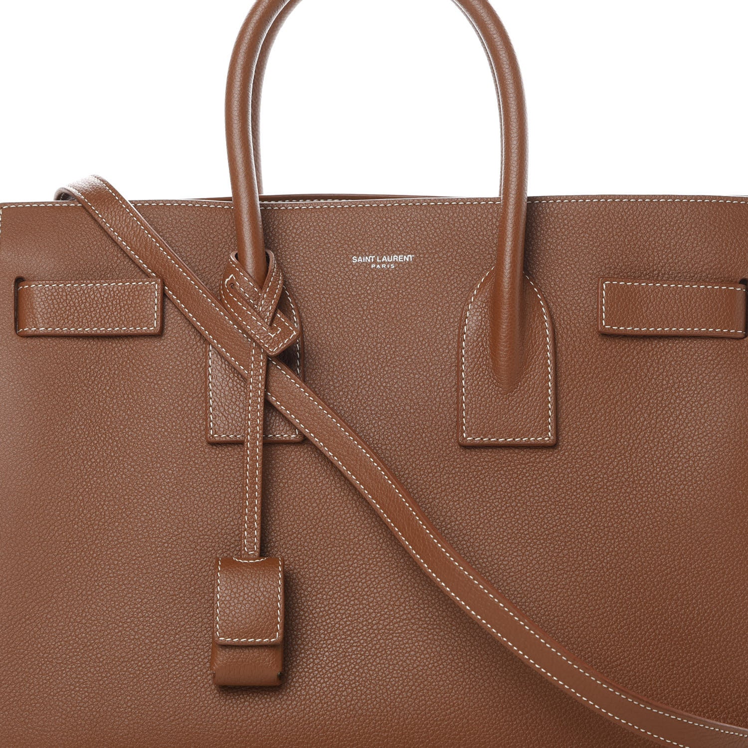 Saint Laurent Grained Calfskin Topstitch Small Sac De Jour Cognac 8 of 11