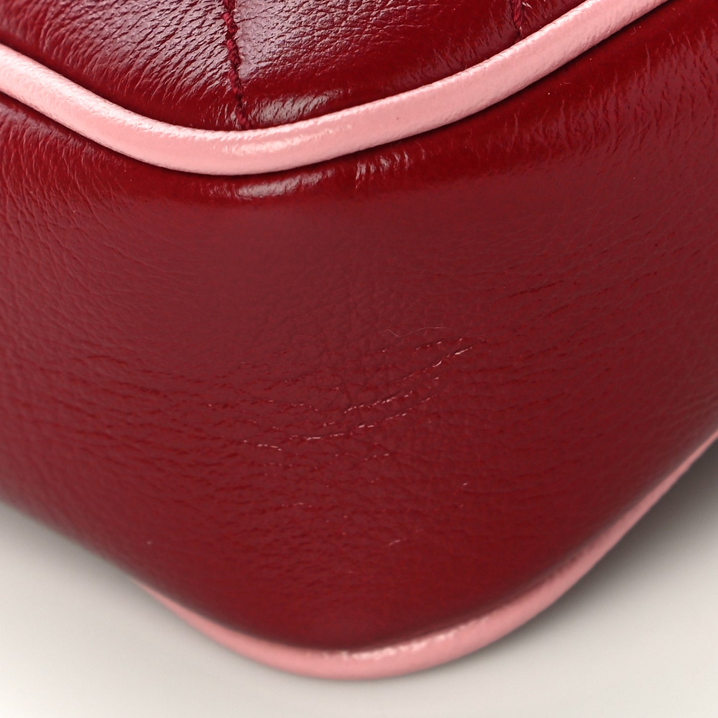 Azalea Calfskin Enamel Matelasse Diagonal Super Mini Torchon GG Marmont Shoulder Bag New Cherry Red Wild Rose