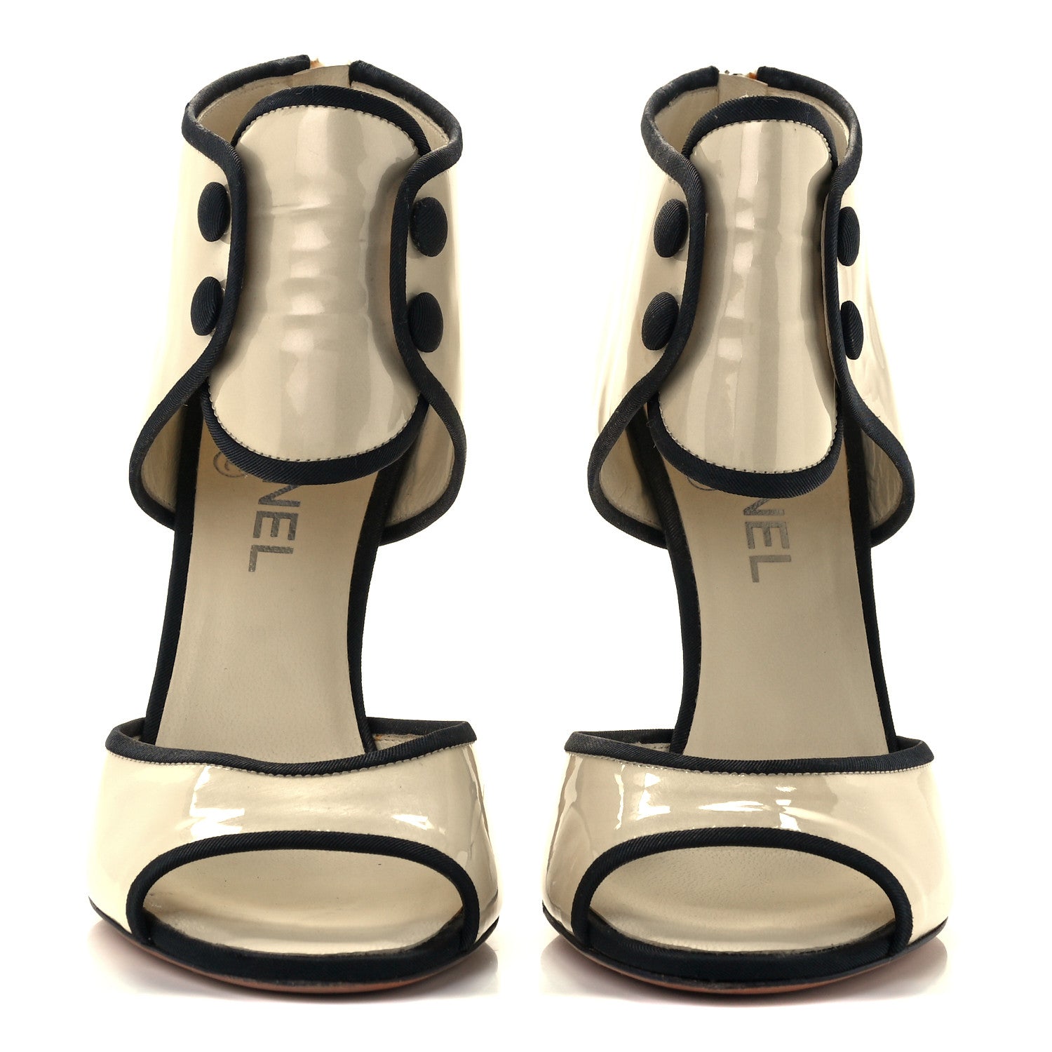 Chanel Patent CC Peep Toe Heels 39 Pearl 2 of 8