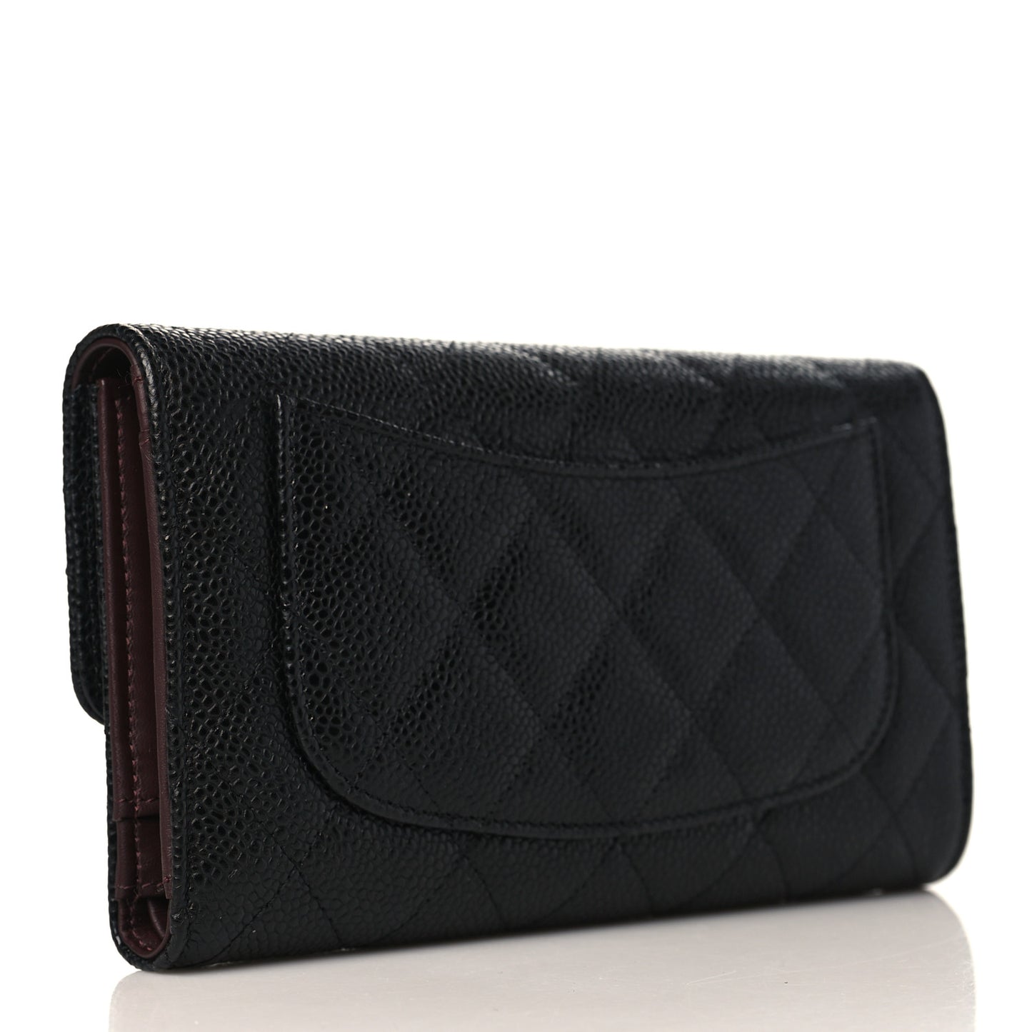 Caviar Quilted Long Flap Wallet Black
