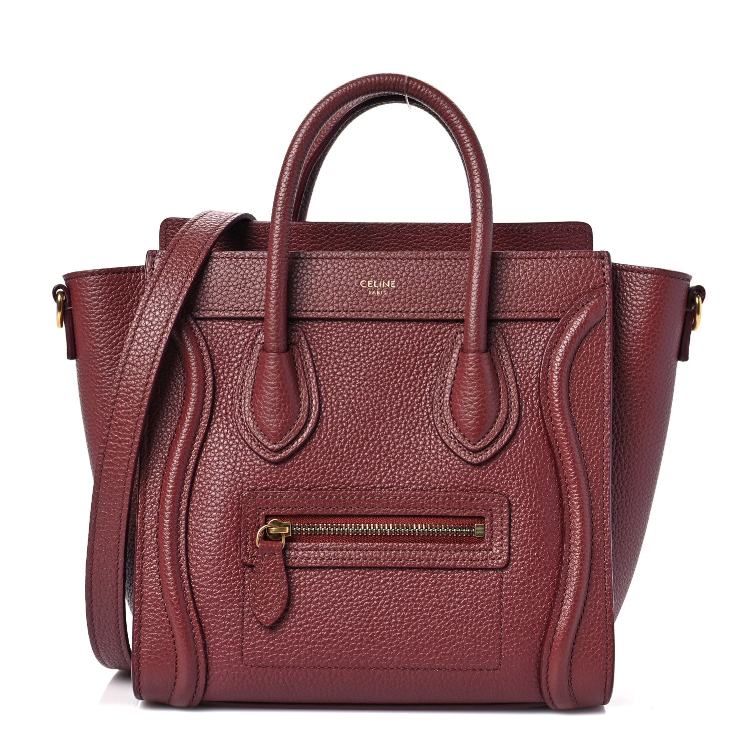 Celine Drummed Calfskin Nano Luggage Burgundy 1 of 8