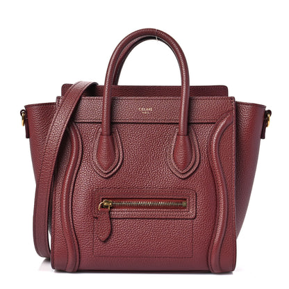 Celine Drummed Calfskin Nano Luggage Burgundy 1 of 8