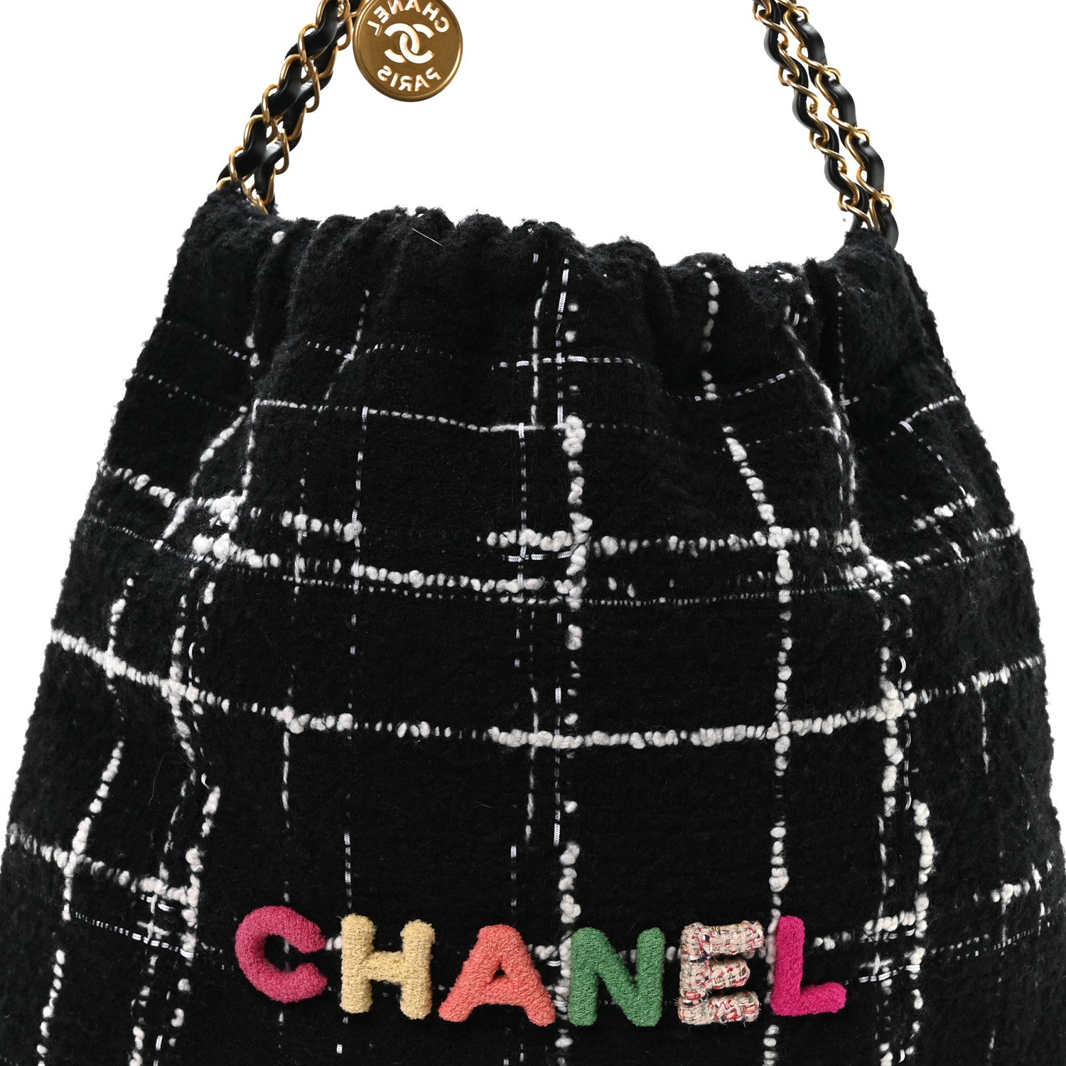 Chanel Wool Tweed Quilted Small Chanel 22 Black Multicolor 9 of 11