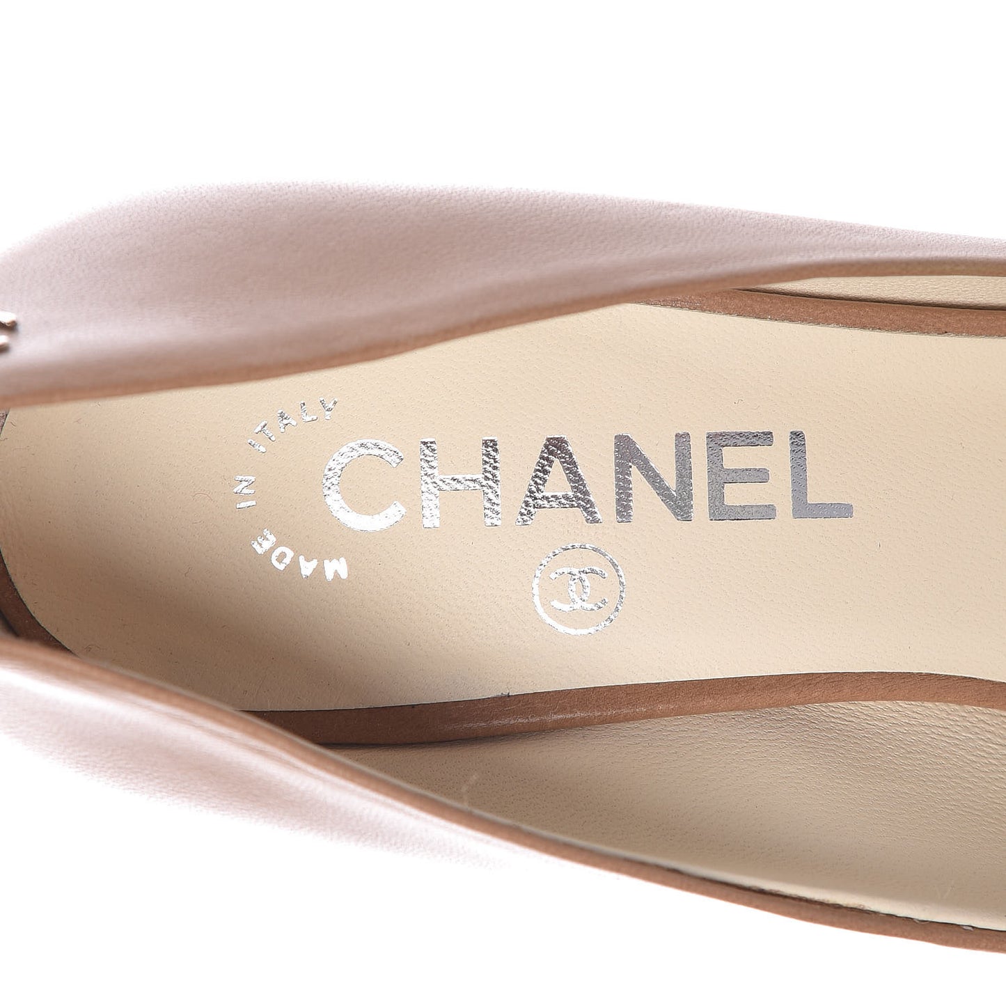 Calfskin Chain Peep Toe CC Pumps 39 Beige