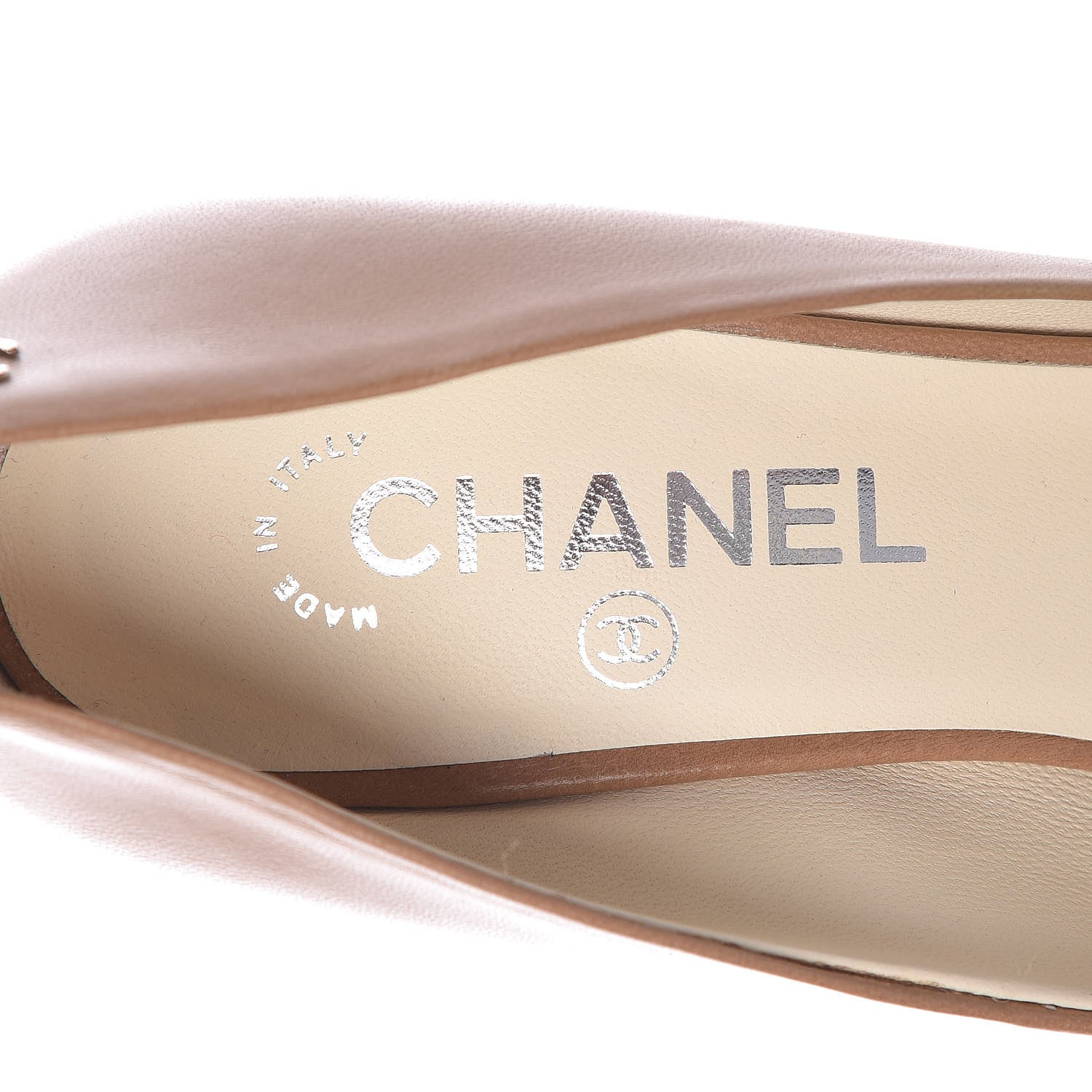 Chanel Calfskin Chain Peep Toe CC Pumps 39 Beige 7 of 9
