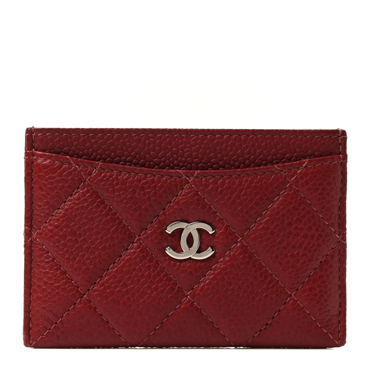 Caviar Quilted Card Holder Dark Red