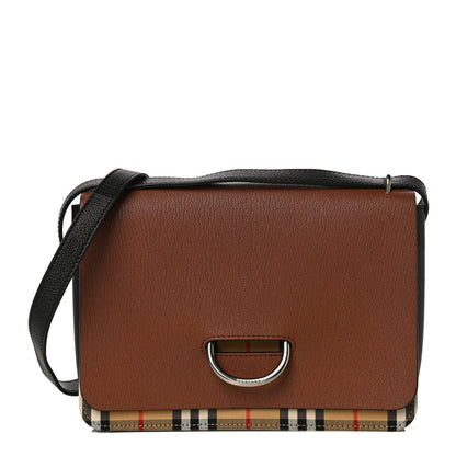 Burberry Goatskin Vintage Check Medium D-Ring Bag Tan Black 1 of 13