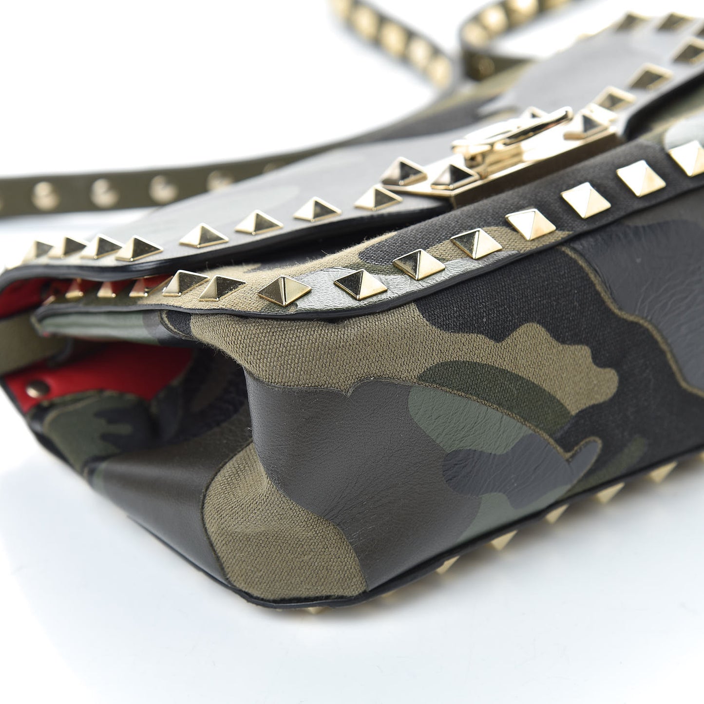 Nappa Canvas Camouflage Mini Rockstud Flap Saddle Crossbody Bag Safari