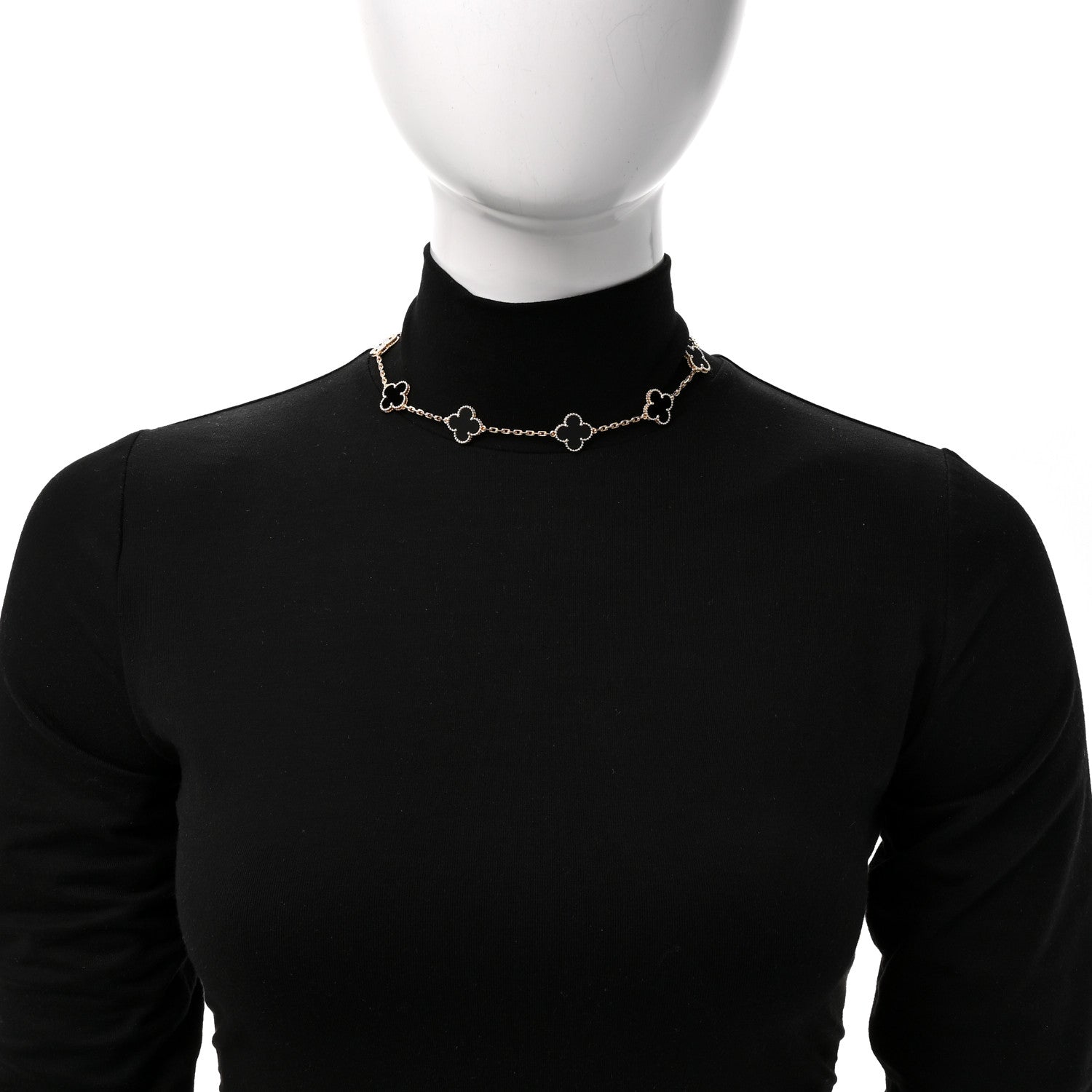 Van Cleef & Arpels 18K Yellow Gold Black Onyx 10 Motifs Vintage Alhambra Necklace 2 of 6