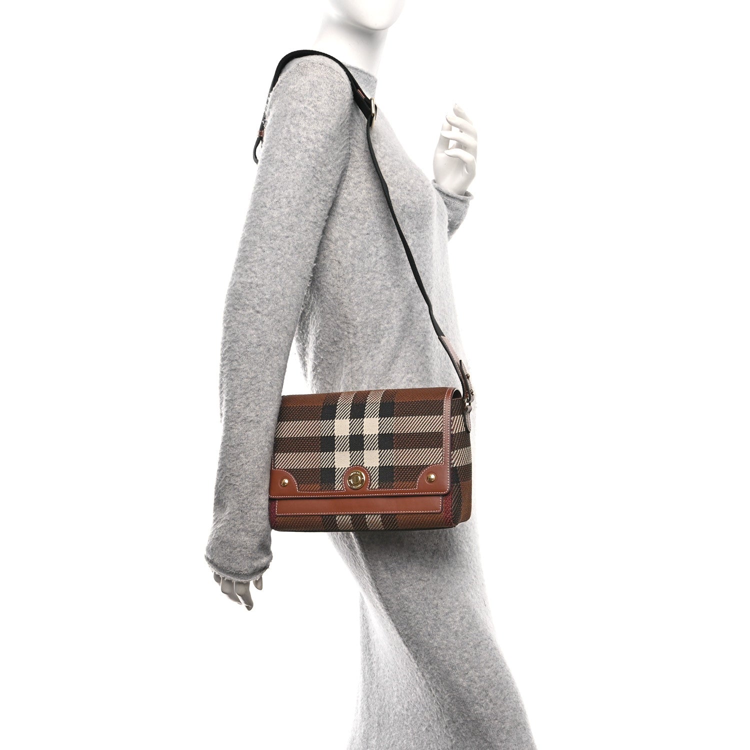 Burberry Calfskin Exaggerated Check Note Crossbody Bag Dark Birch Brown 2 of 9