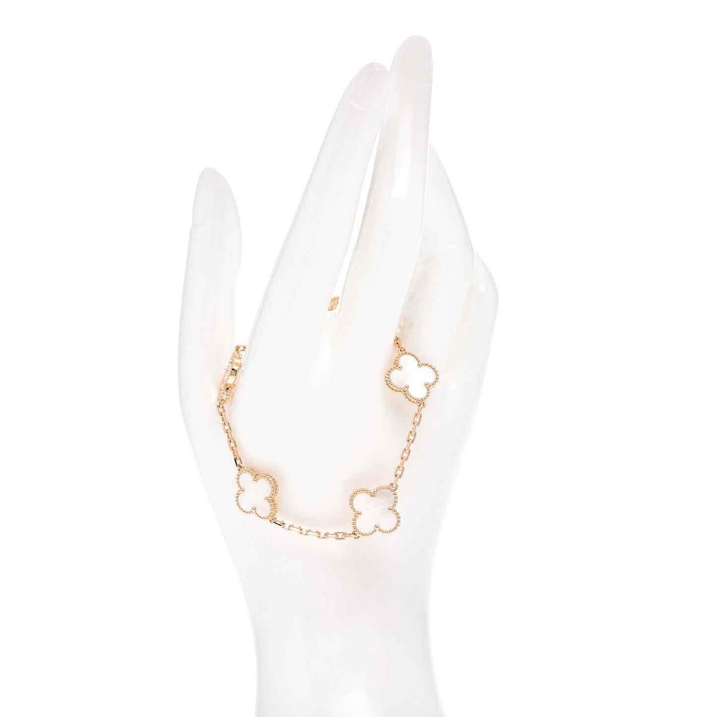 18K Yellow Gold Mother of Pearl 5 Motifs Vintage Alhambra Bracelet