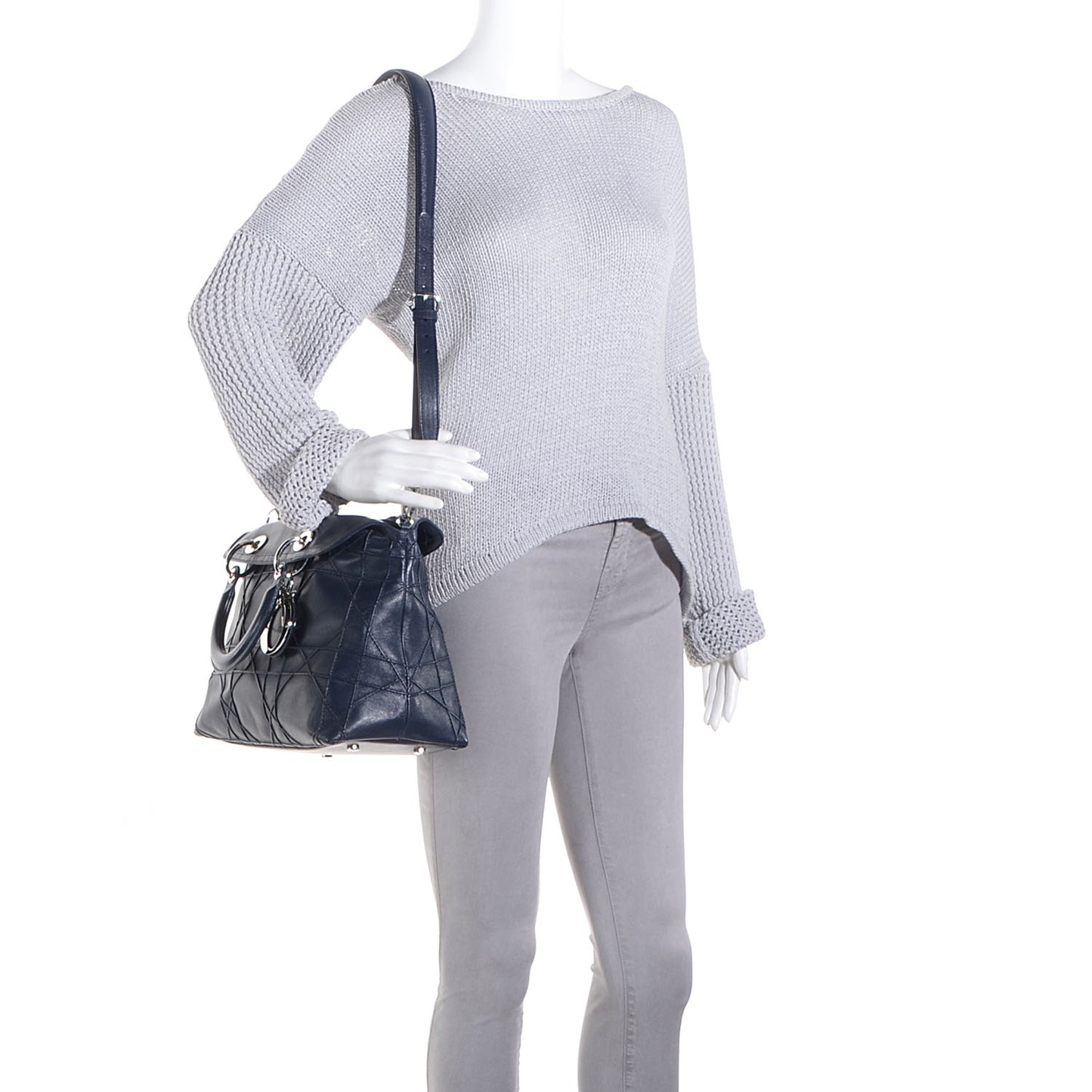 Lambskin Cannage Medium Granville Tote Navy Blue