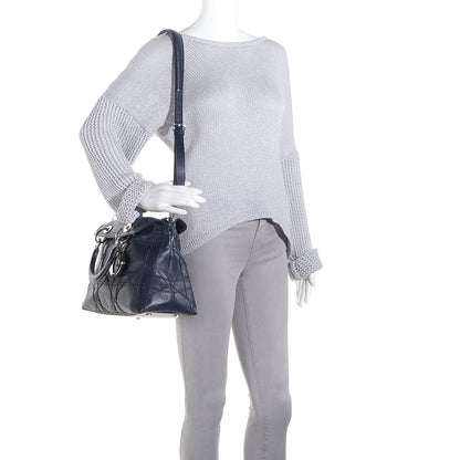 Christian Dior Lambskin Cannage Medium Granville Tote Navy Blue 2 of 9