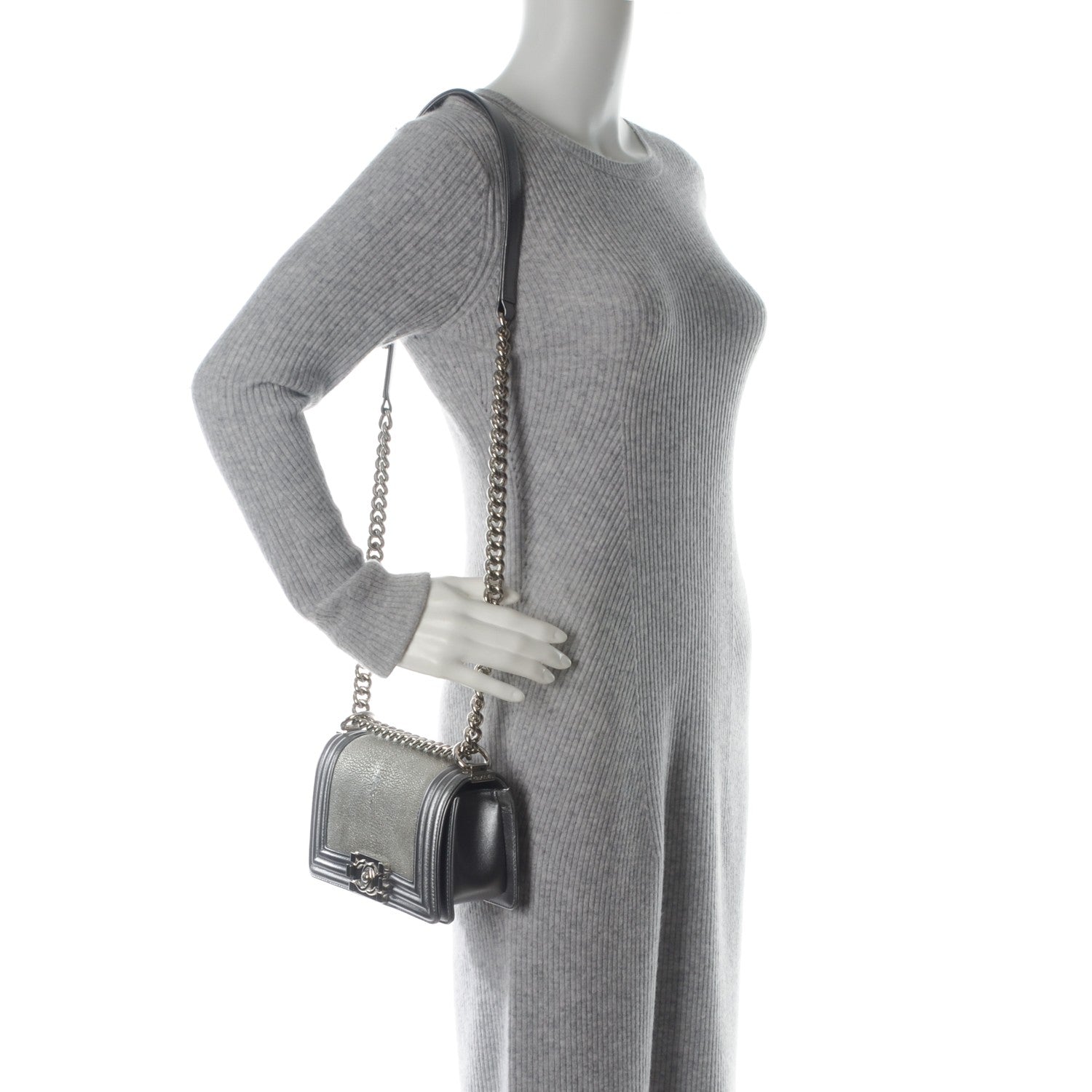 Chanel Galuchat Stingray Small Boy Flap Silver 2 of 7