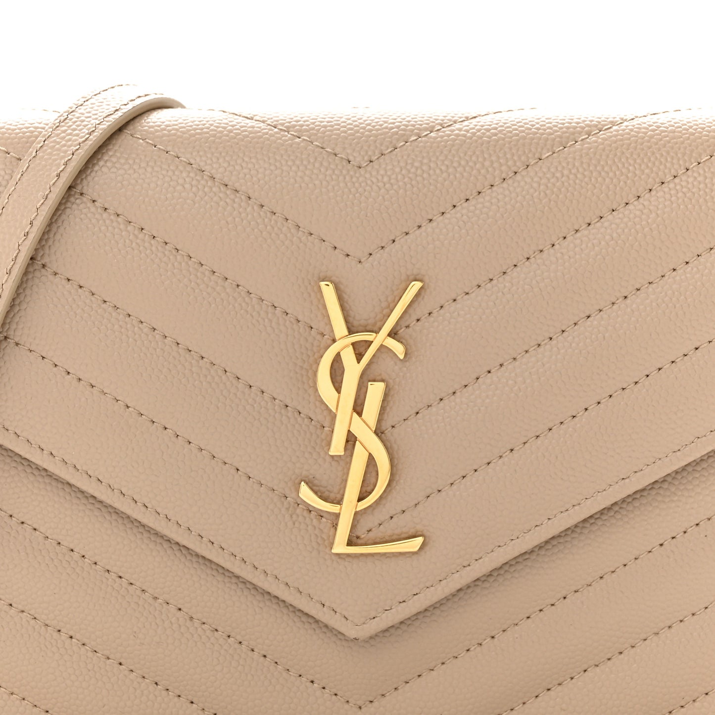 Grain De Poudre Matelasse Chevron Monogram Envelope Chain Wallet Dark Latte