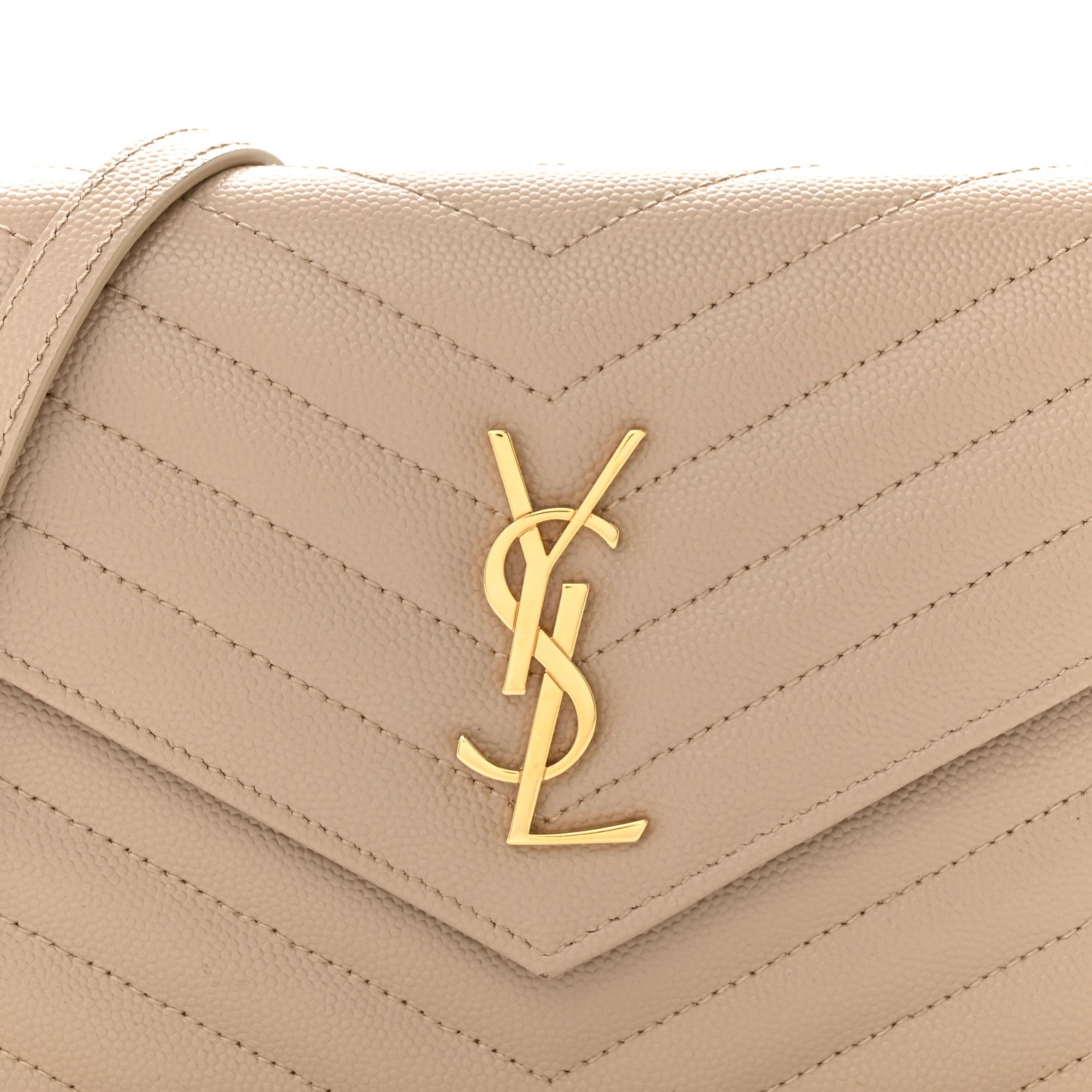 Saint Laurent Grain De Poudre Matelasse Chevron Monogram Envelope Chain Wallet Dark Latte 7 of 12