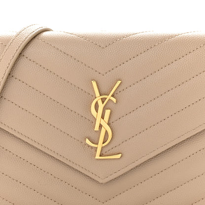 Saint Laurent Grain De Poudre Matelasse Chevron Monogram Envelope Chain Wallet Dark Latte 7 of 12