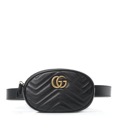 Gucci Calfskin Matelasse GG Marmont Belt Bag 85 34 Black 1 of 9