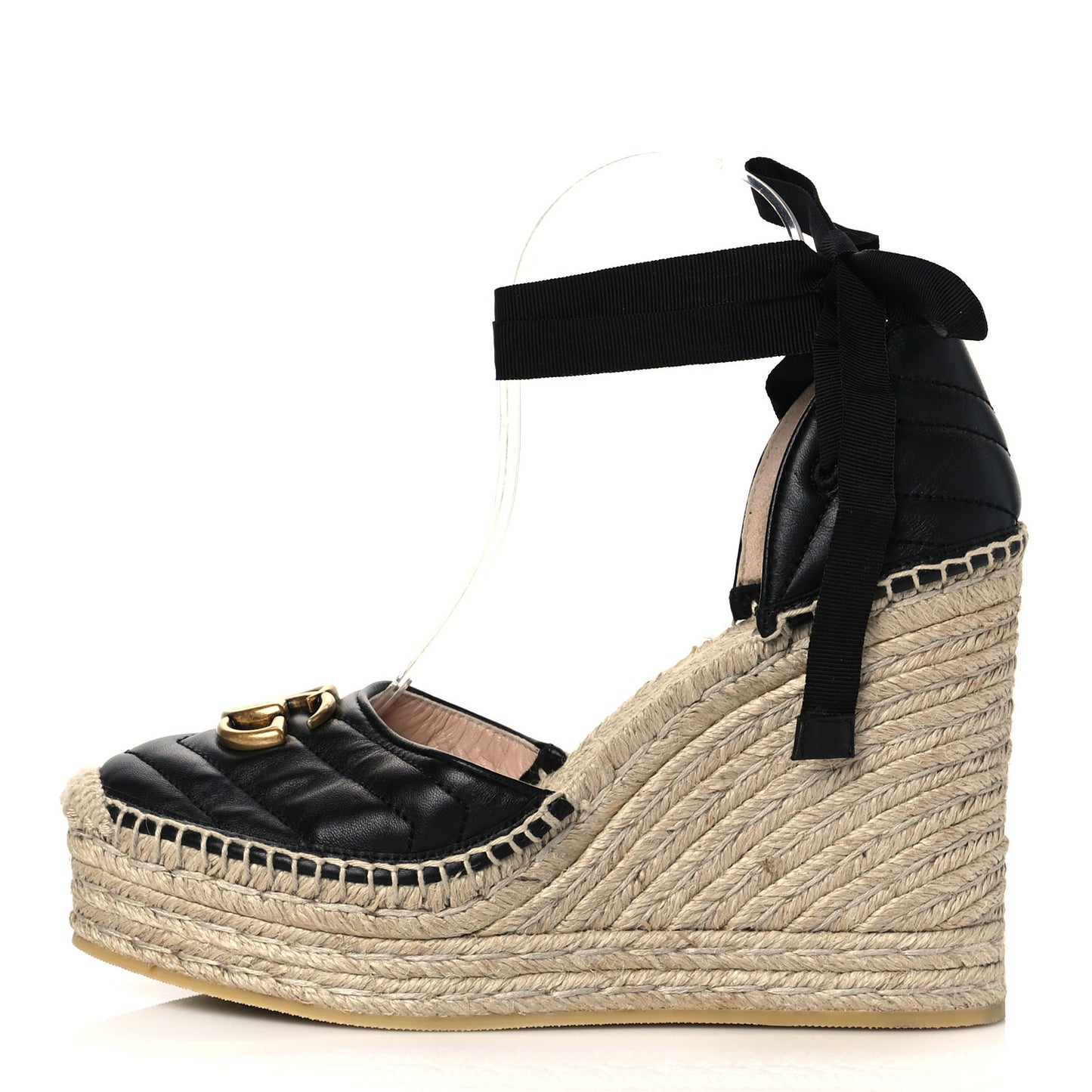 Nappa Matelasse GG Marmont Ankle Wrap Platform 35/120mm Espadrille Wedges 40 Black