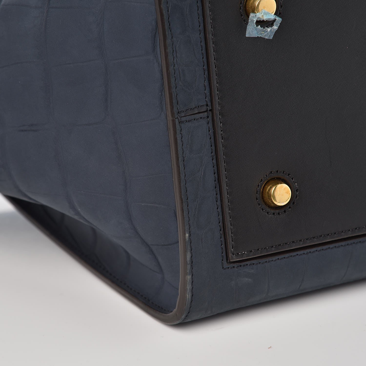 Celine Smooth Calfskin Nubuck Crocodile Embossed Small Tie Knot Tote Navy 13 of 16