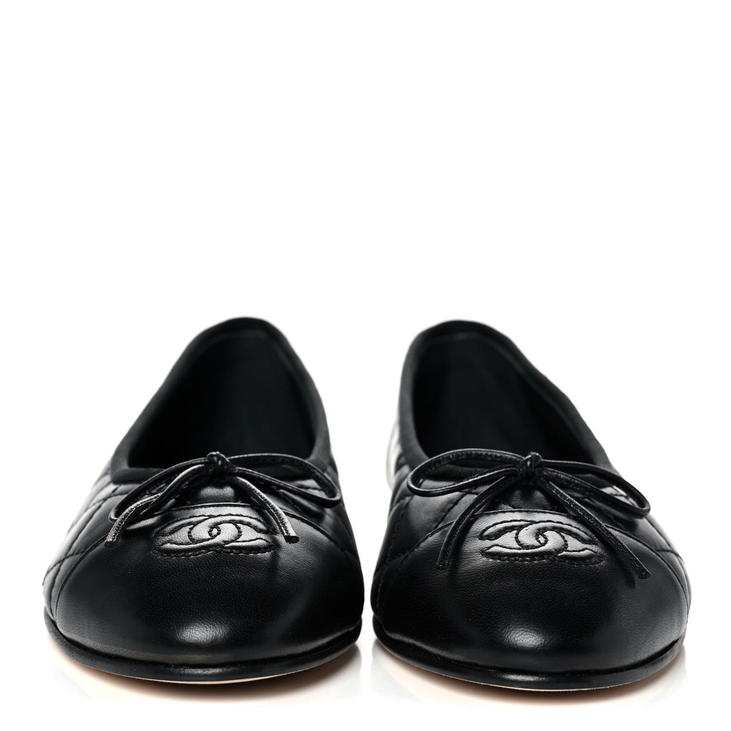 Aged Calfskin Quilted CC Cap Toe Ballerina Flats 39 Black