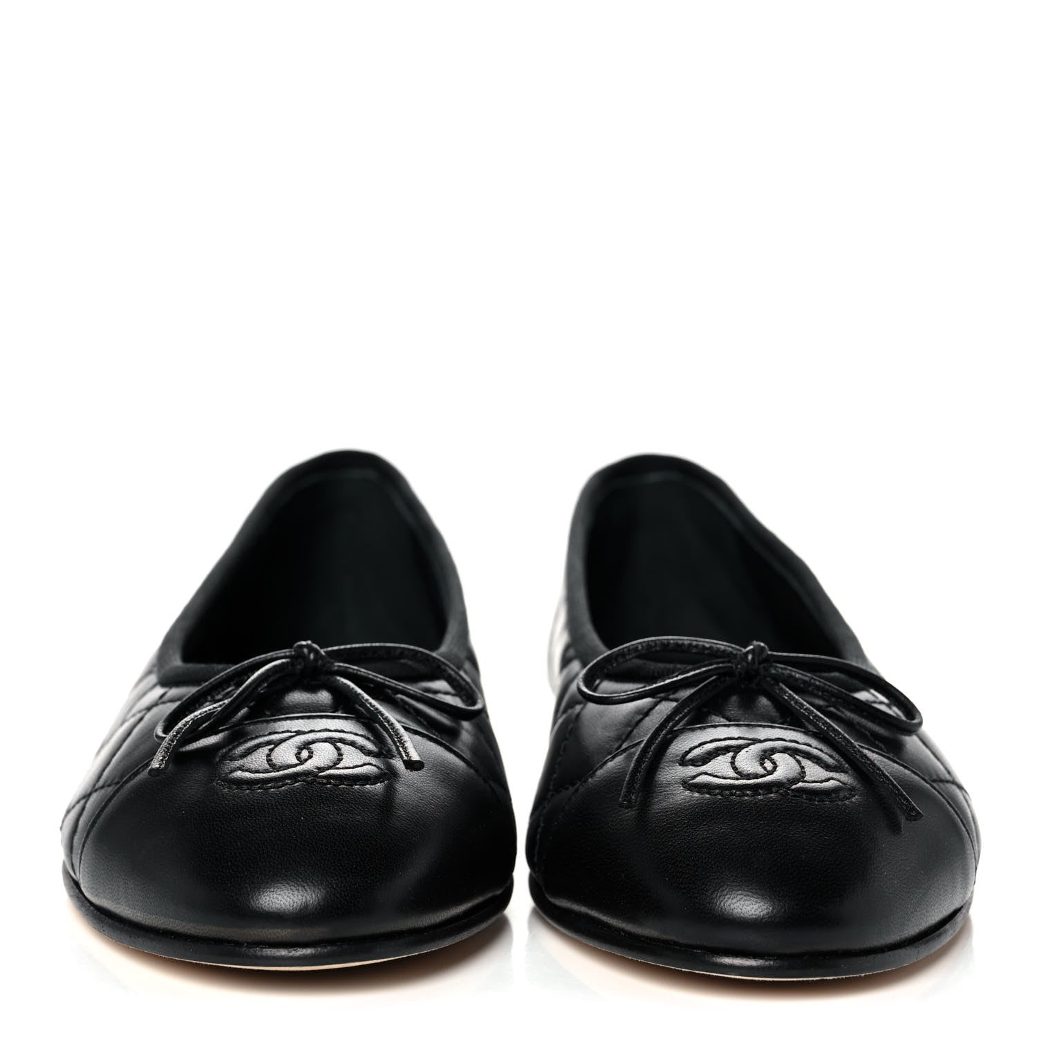 Chanel Aged Calfskin Quilted CC Cap Toe Ballerina Flats 39 Black 2 of 9