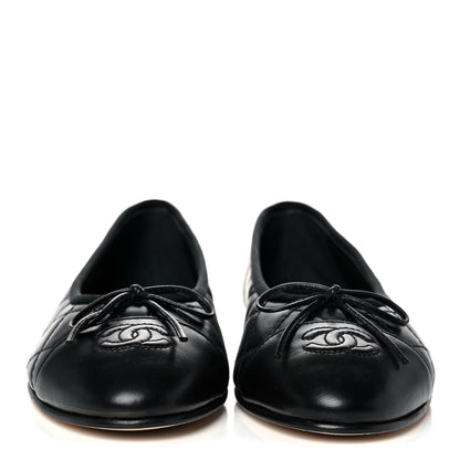 Chanel Aged Calfskin Quilted CC Cap Toe Ballerina Flats 39 Black 2 of 9
