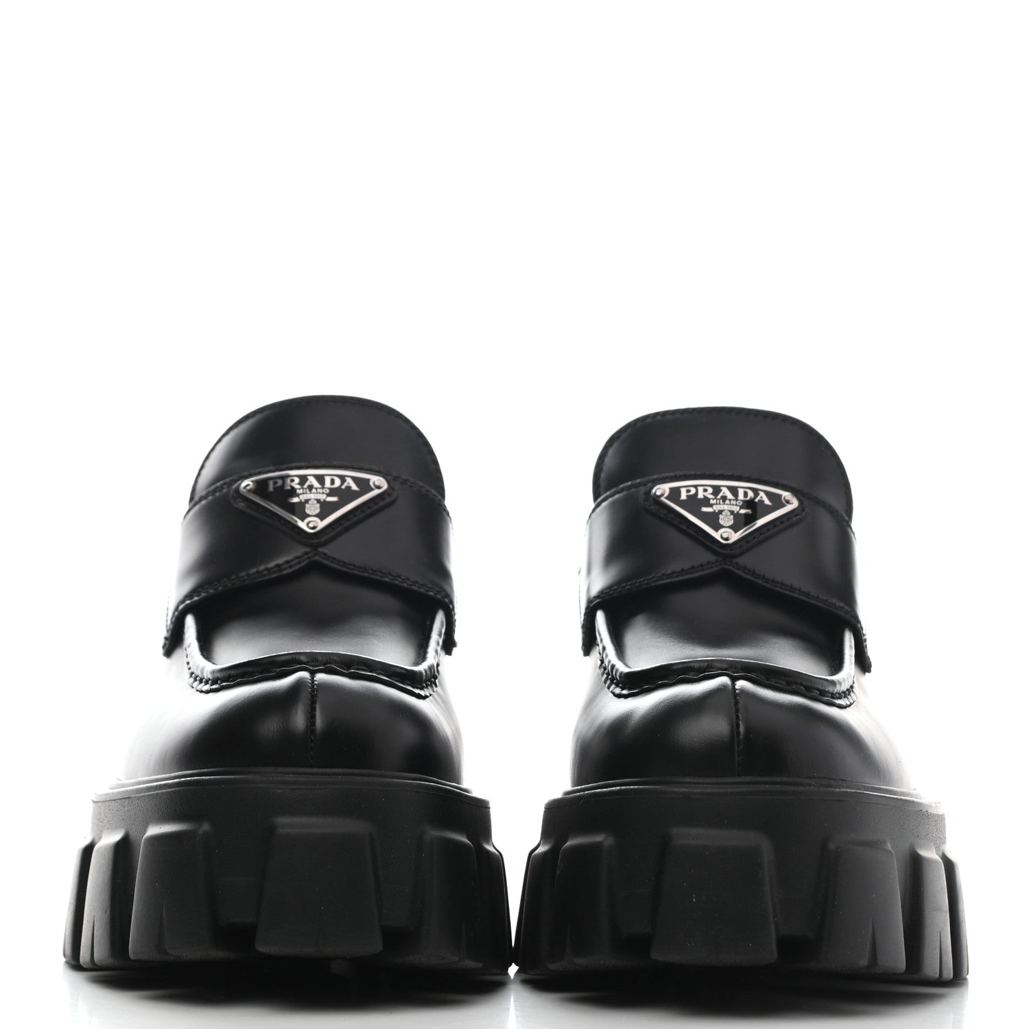 Prada Spazzolato Rois Metal Triangle Logo Monolith 55mm Loafers 37 Black 2 of 8