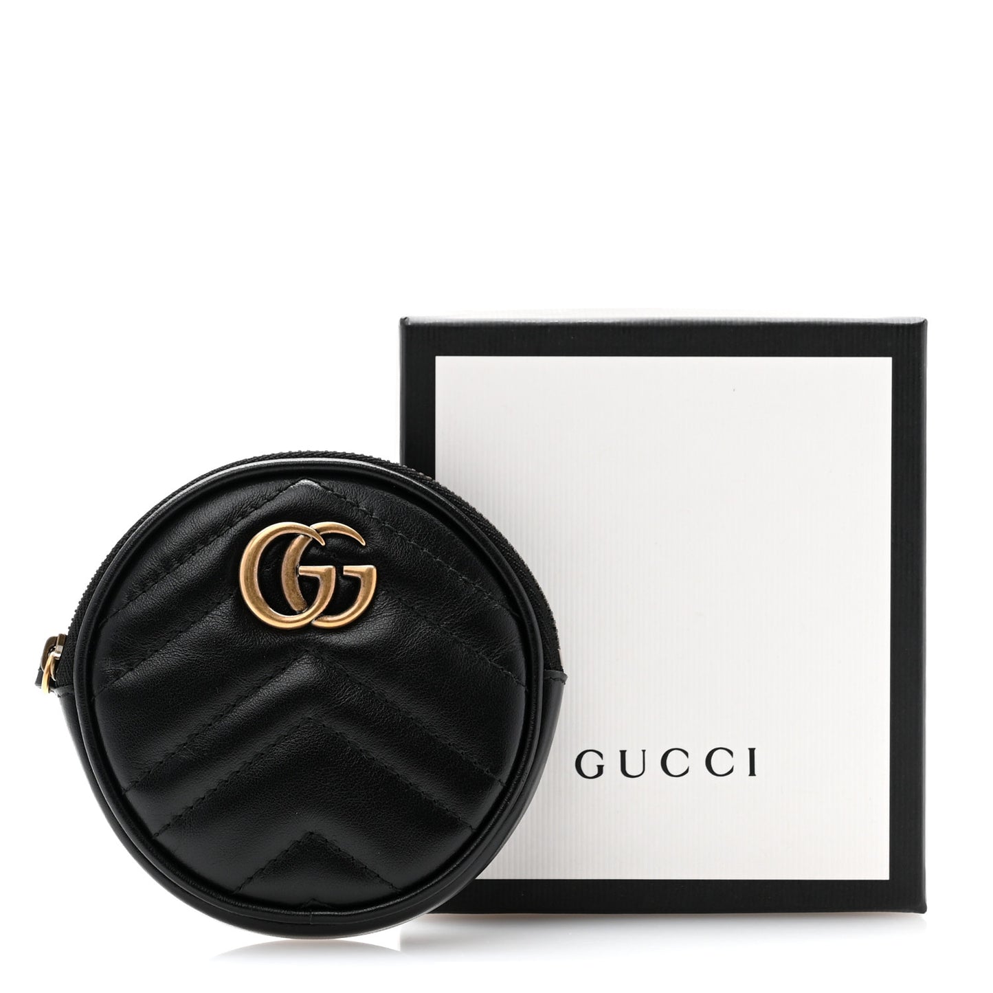 Calfskin Matelasse GG Marmont Round Coin Purse Black