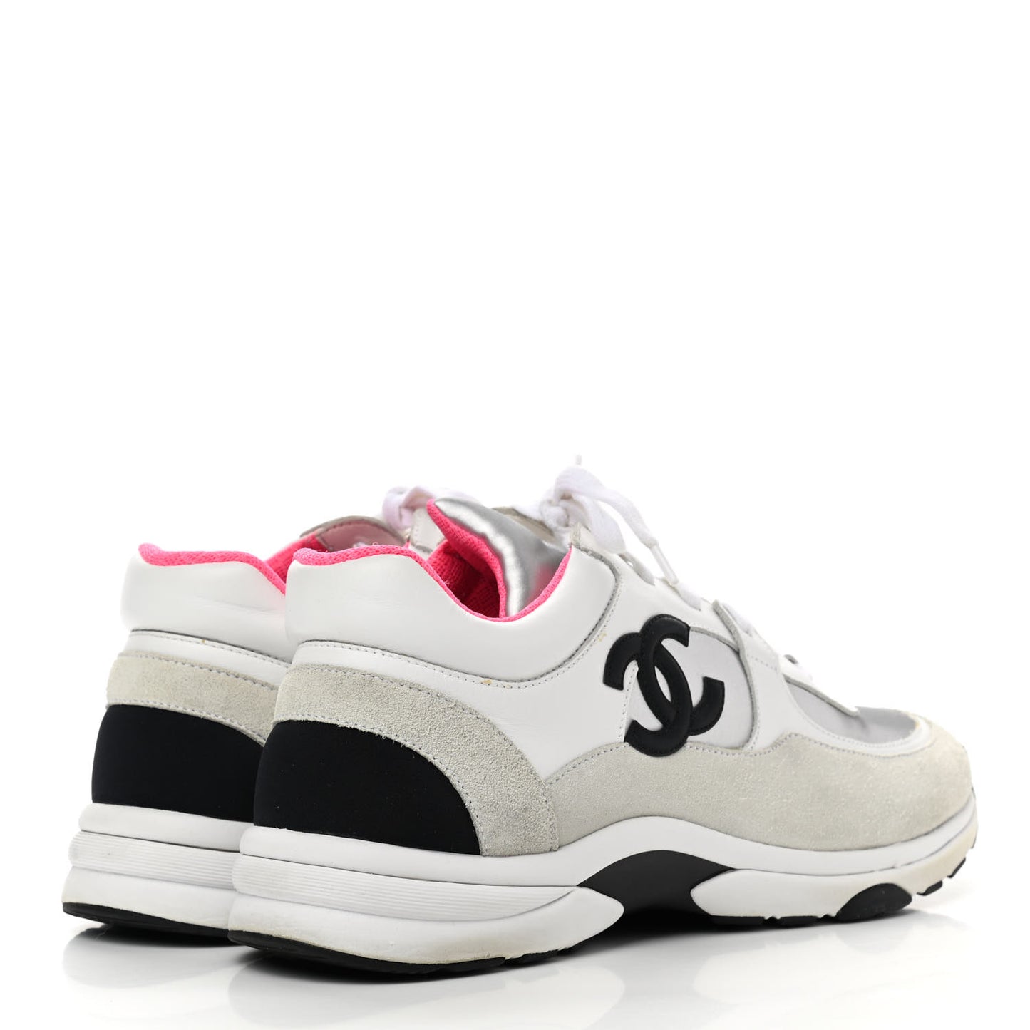 Calfskin Fabric Sneakers 40 White Silver Fluo Pink
