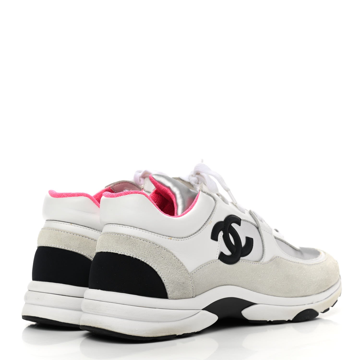 Chanel Calfskin Fabric Sneakers 40 White Silver Fluo Pink 4 of 14