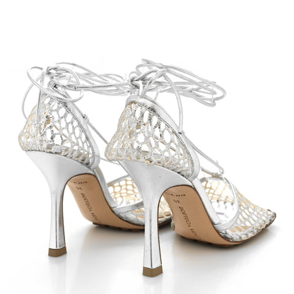 Bottega Veneta Mesh Metallic Nappa Stretch Ankle Tie Sandals 35 Silver 4 of 8