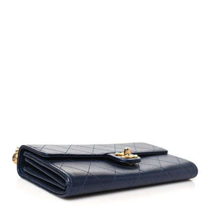 Chanel Goatskin Quilted Chic Pearls Clutch With Chain Navy 4 of 13