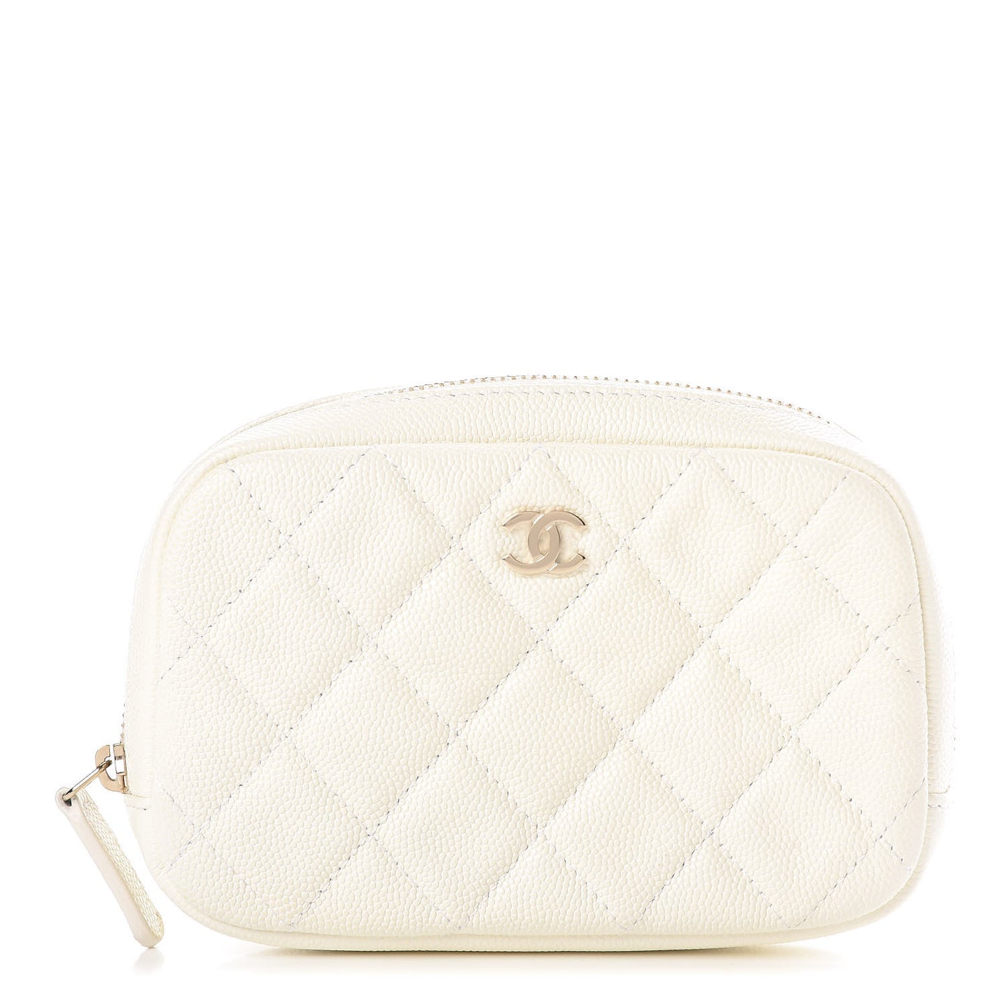 Caviar Quilted Small Curvy Pouch Cosmetic Case White