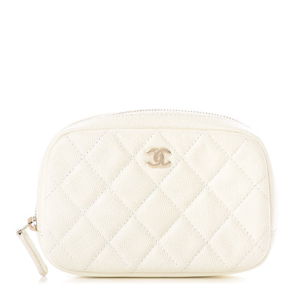 Chanel Caviar Quilted Small Curvy Pouch Cosmetic Case White 1 of 8
