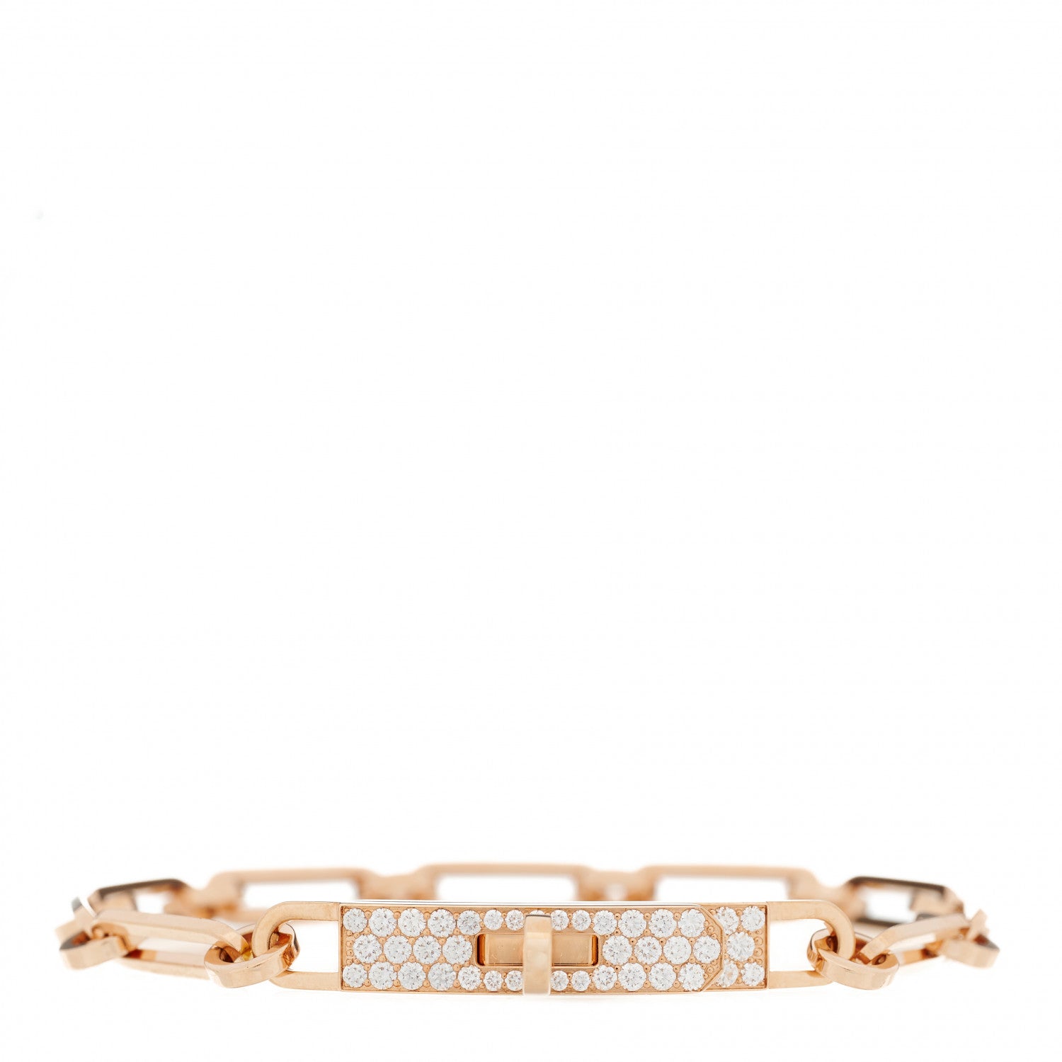 Hermes 18K Rose Gold Diamond Pave PM Kelly Chaine Bracelet ST 1 of 4