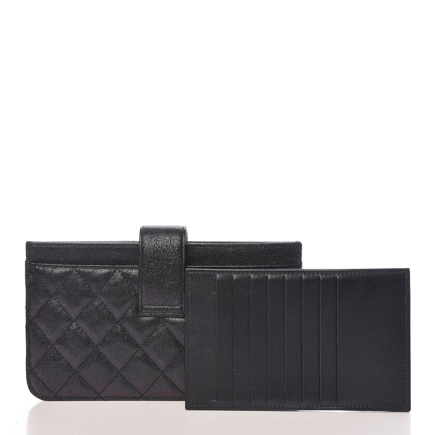 Iridescent Caviar Quilted Classic Strap Pouch Black