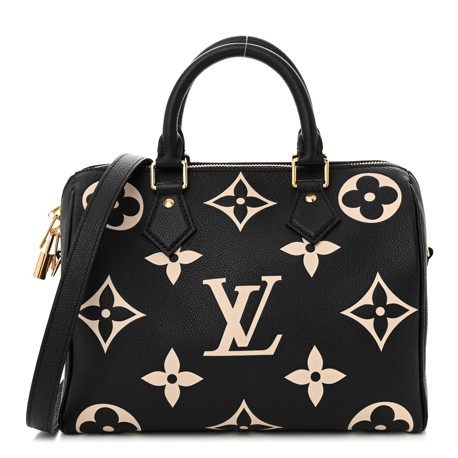 Louis Vuitton Empreinte Monogram Giant Speedy Bandouliere 25 Black Beige 1 of 9