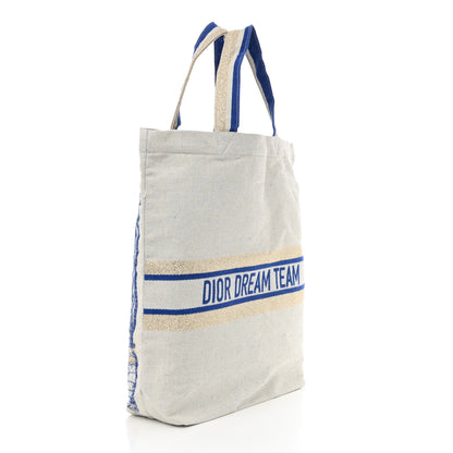 Christian Dior Canvas Print Tote Ivory Blue 3 of 12