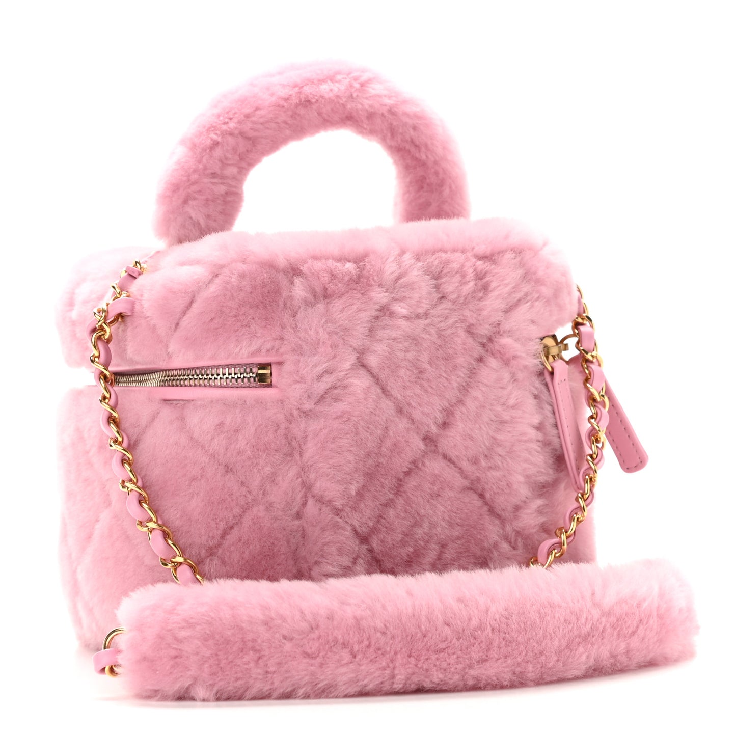 Shearling Lambskin Quilted Small CC Vanity Case Pink