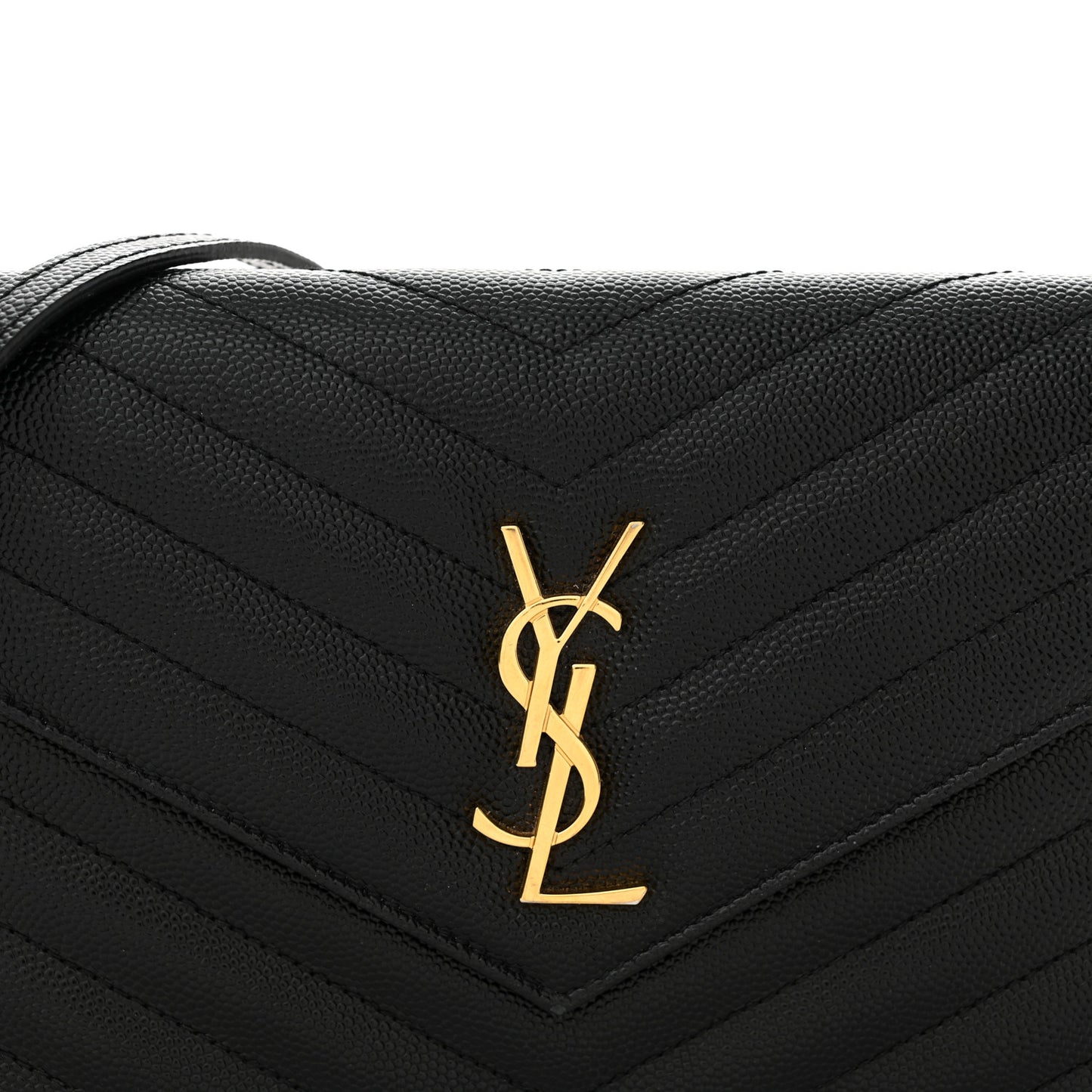 Grain De Poudre Matelasse Chevron Monogram Envelope Chain Wallet Black