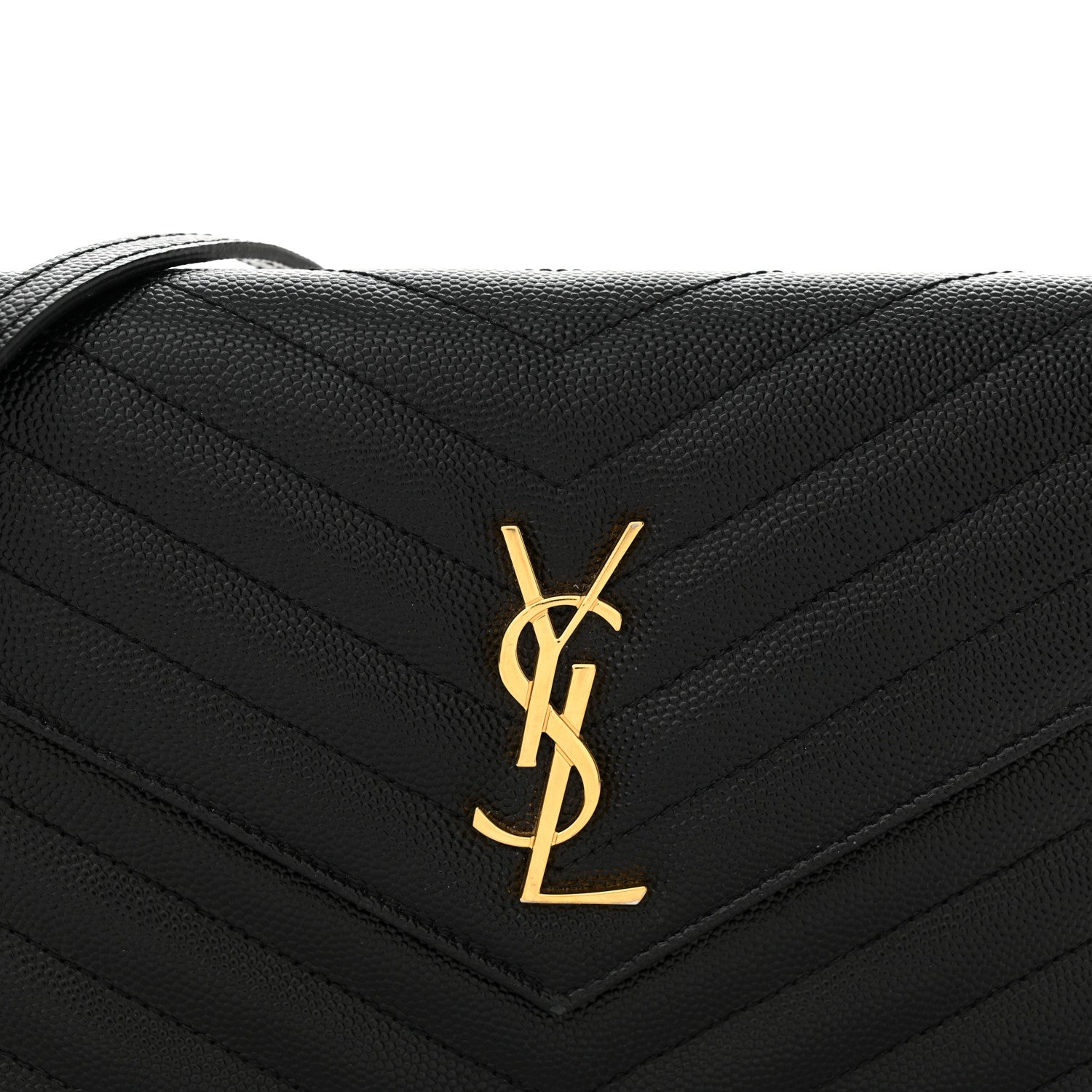 Saint Laurent Grain De Poudre Matelasse Chevron Monogram Envelope Chain Wallet Black 8 of 14