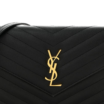 Saint Laurent Grain De Poudre Matelasse Chevron Monogram Envelope Chain Wallet Black 8 of 14