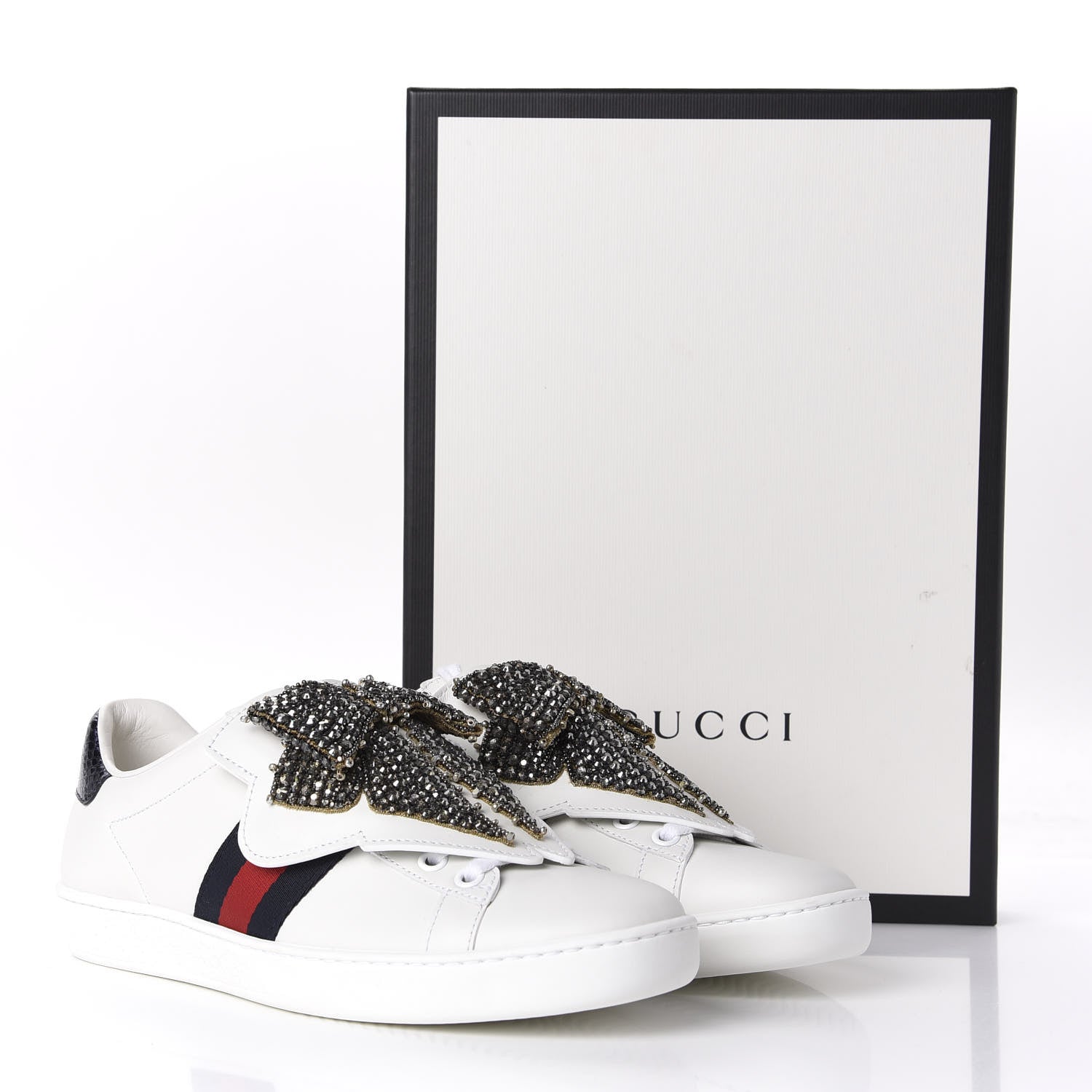 Gucci Calfskin Ayers Web Womens Ace Bow Lace Sneakers 37 White 10 of 10