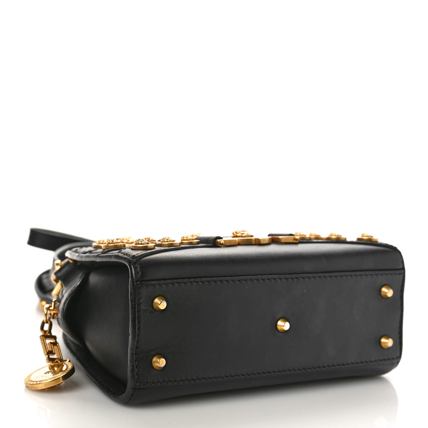 Versace Calfskin Small Medallion Tribute Bowling Bag Black 4 of 12