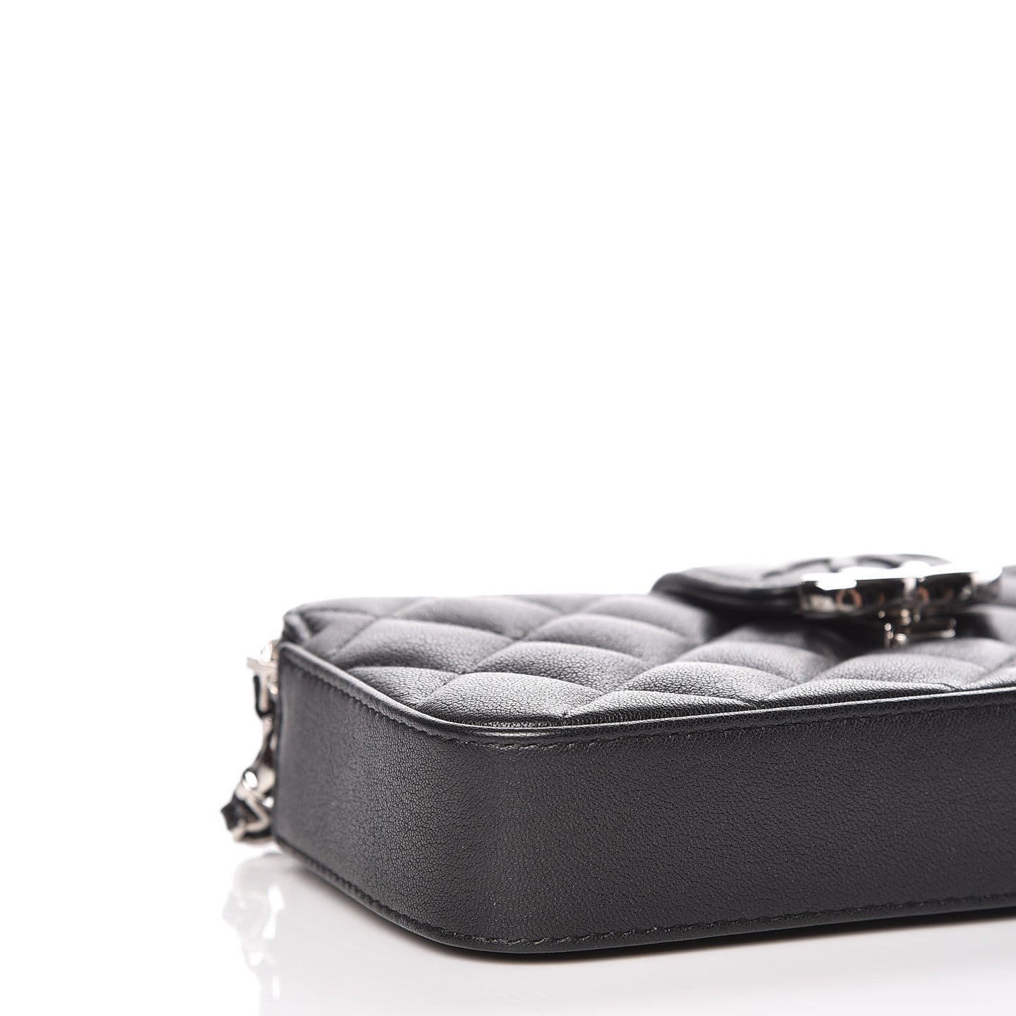 Lambskin Quilted CC Box Clutch With Chain Black